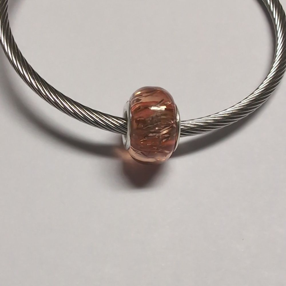 Brown‎ with Silver Tinsel Charm for Pandora Style Bracelet